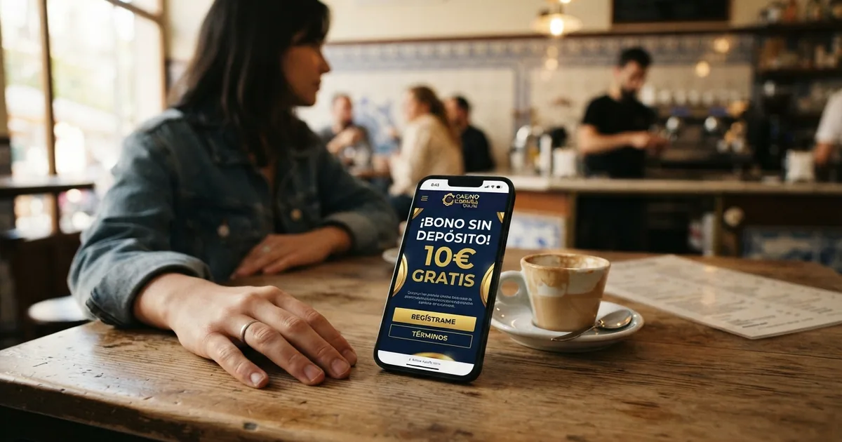 Jugador revisando en el móvil ofertas de bono sin depósito en un casino online español