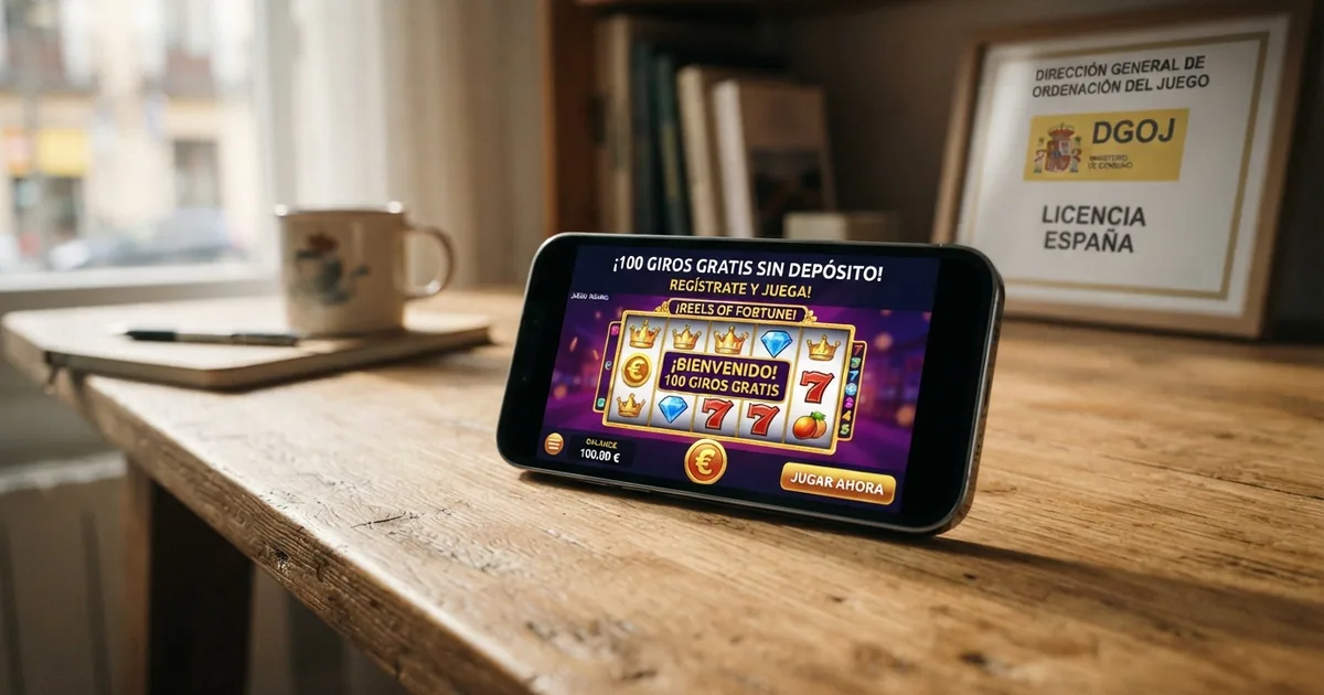 Pantalla de casino online español mostrando promoción de giros gratis sin depósito con condiciones visibles