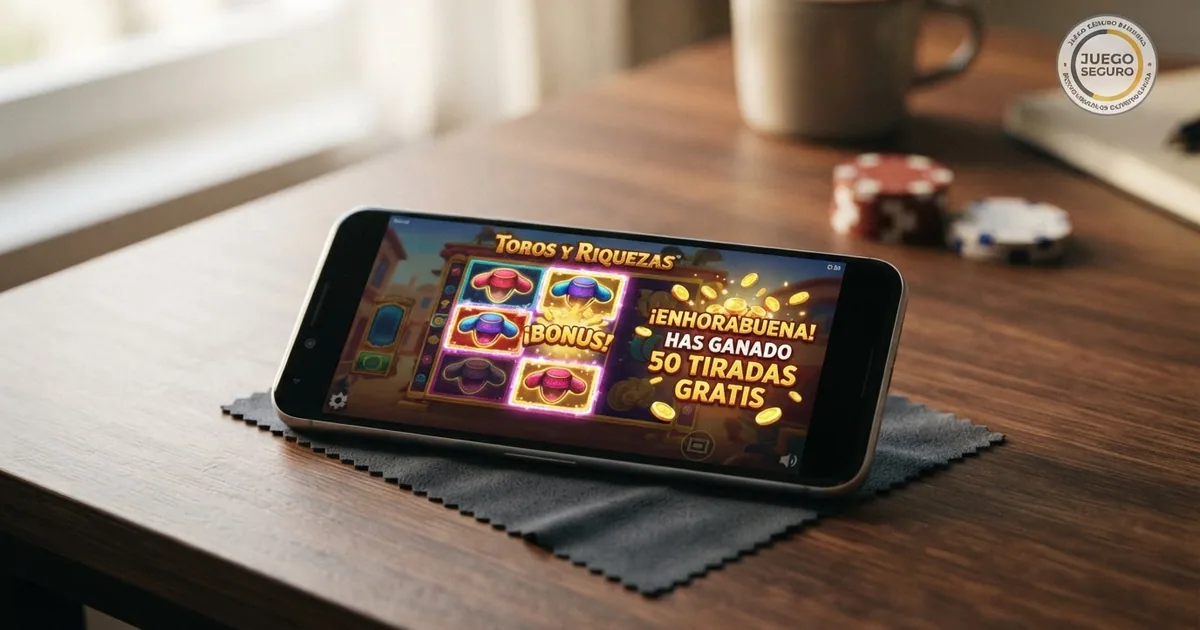 Interfaz de casino online con dominio .es mostrando una oferta de tiradas gratis activa