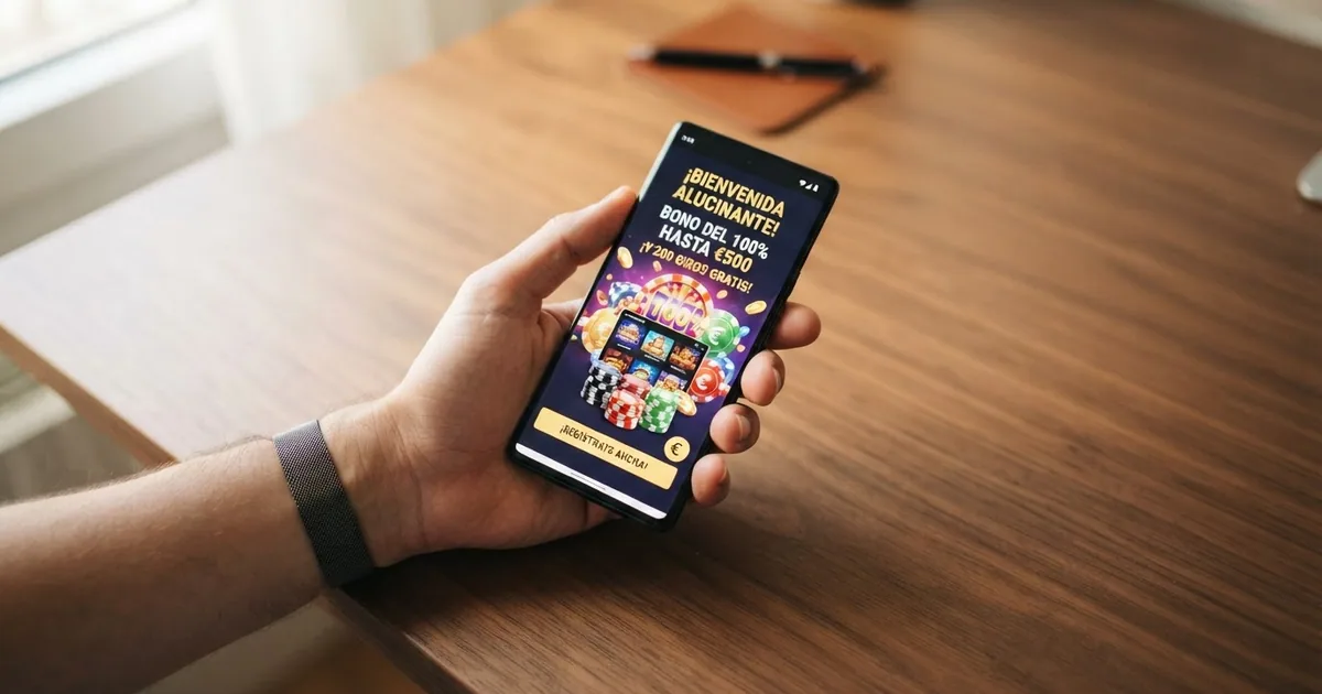 Pantalla de oferta de casino vista desde la web del operador comparada con la misma oferta en una web de afiliado