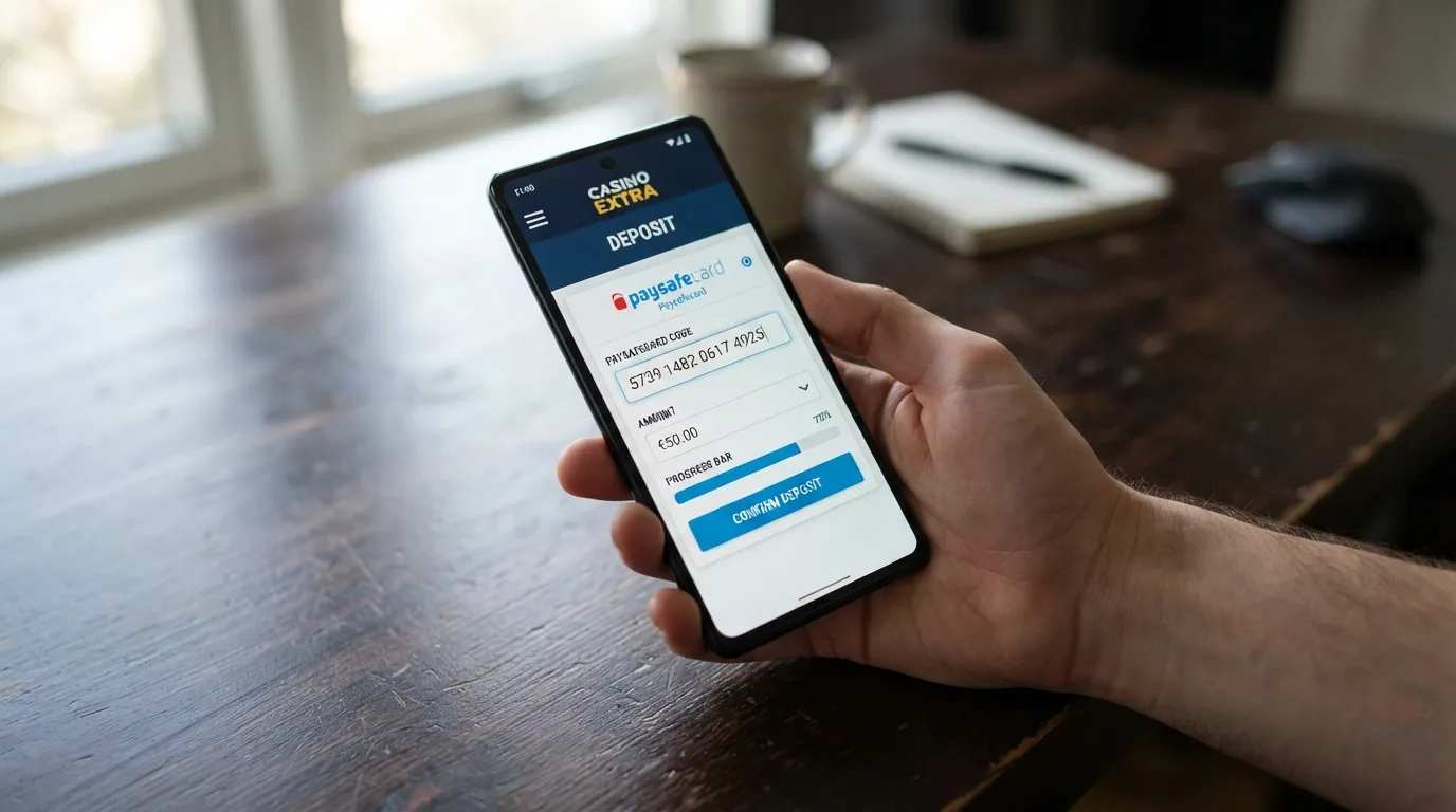 Pantalla de depósito de un casino online con Paysafecard como método seleccionado