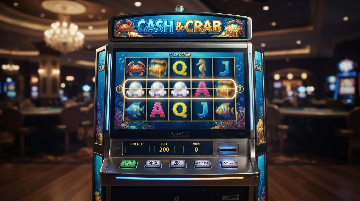 La tragamonedas Cash & Crab de Amatic Industries con sus 5 carretes y símbolos marinos