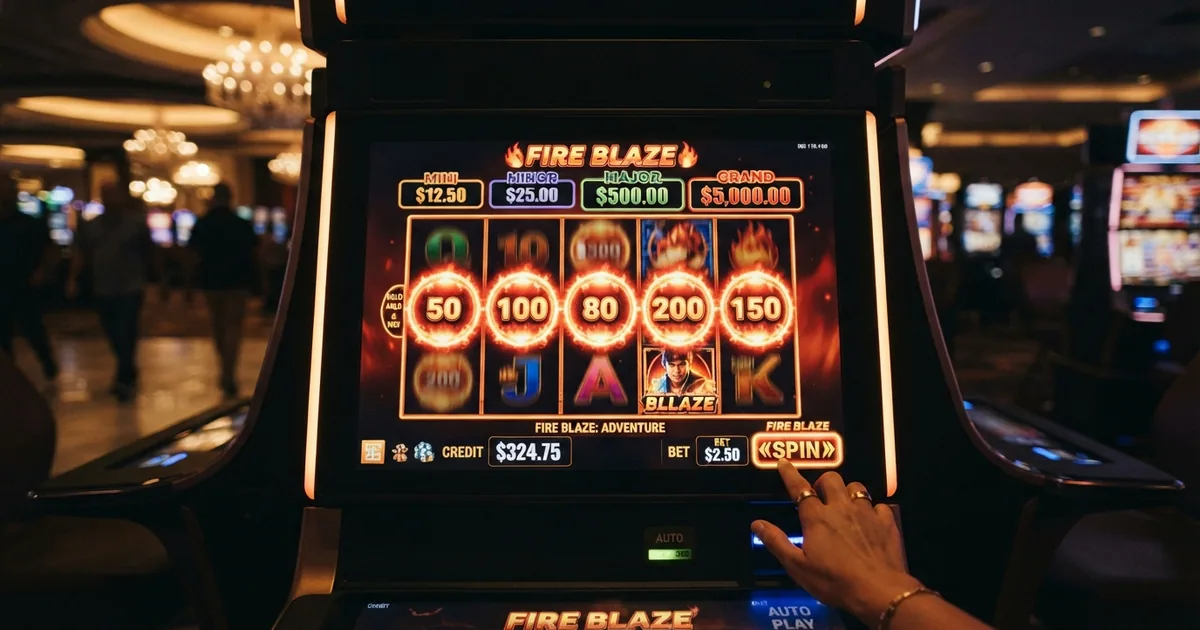 pantalla de una tragaperra Fire Blaze con los símbolos bonus activados durante el Hold and Respin, mostrando los cuatro jackpots en la parte superior