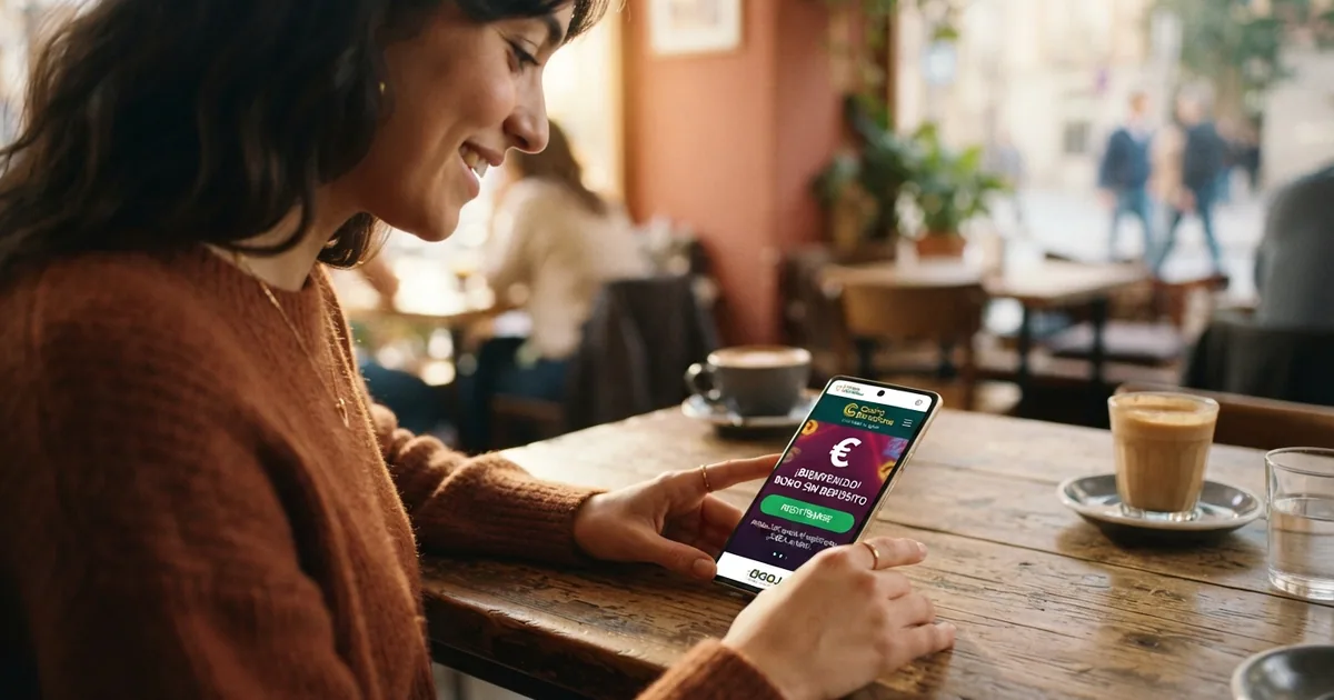Interfaz de un casino online con licencia española mostrando un distintivo de bono de bienvenida sin depósito destacado en la pantalla de registro