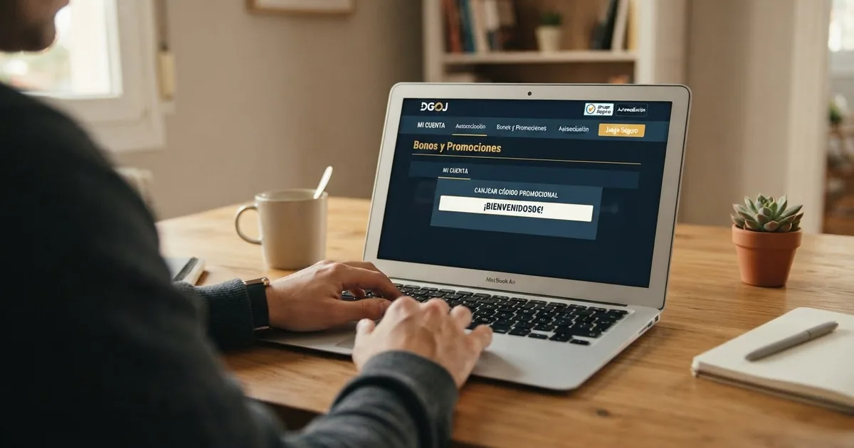 Interfaz de casino online español mostrando el campo de canje de código promocional y los términos visibles de la oferta
