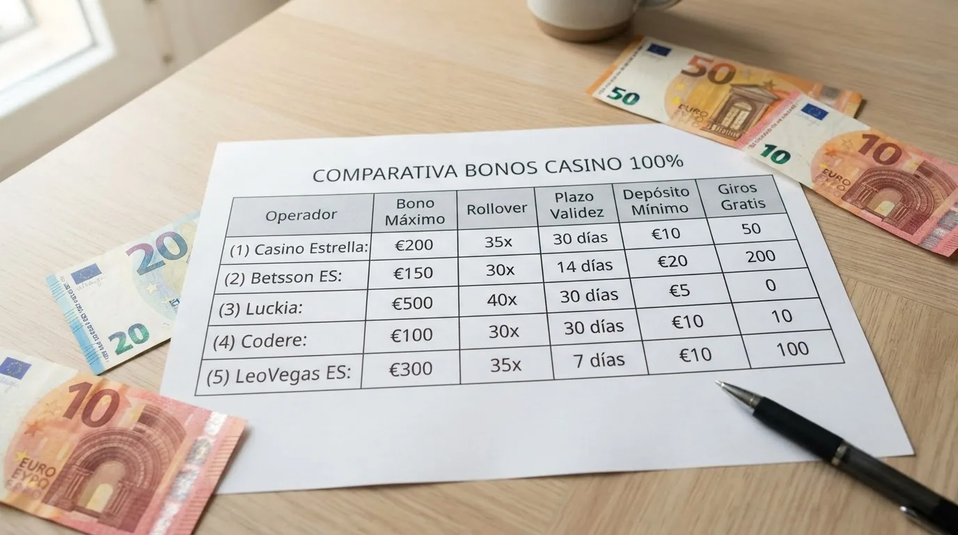 Tabla de comparación con diez ofertas importes plazos y requisitos de apuesta