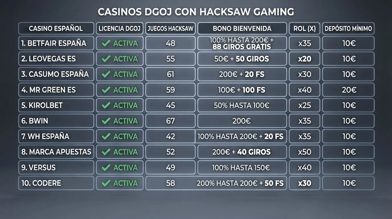 Mosaico con los logotipos de los diez casinos DGOJ comparados