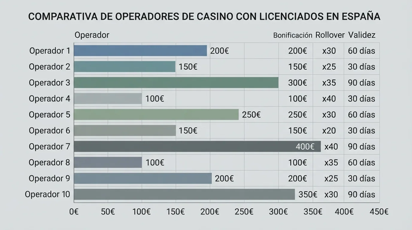 Cuadro con los logotipos de los operadores analizados junto al distintivo de licencia DGOJ y dominio .es