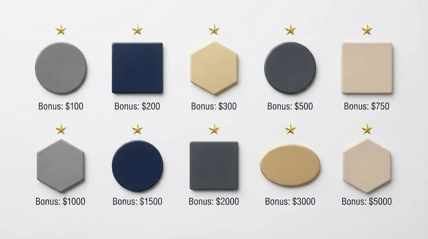 Logotipos de operadores DGOJ ordenados en filas con su importe de bono y una estrella