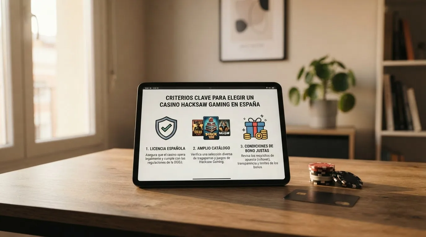 Resumen visual de los tres criterios clave: licencia, catálogo y condiciones de bono