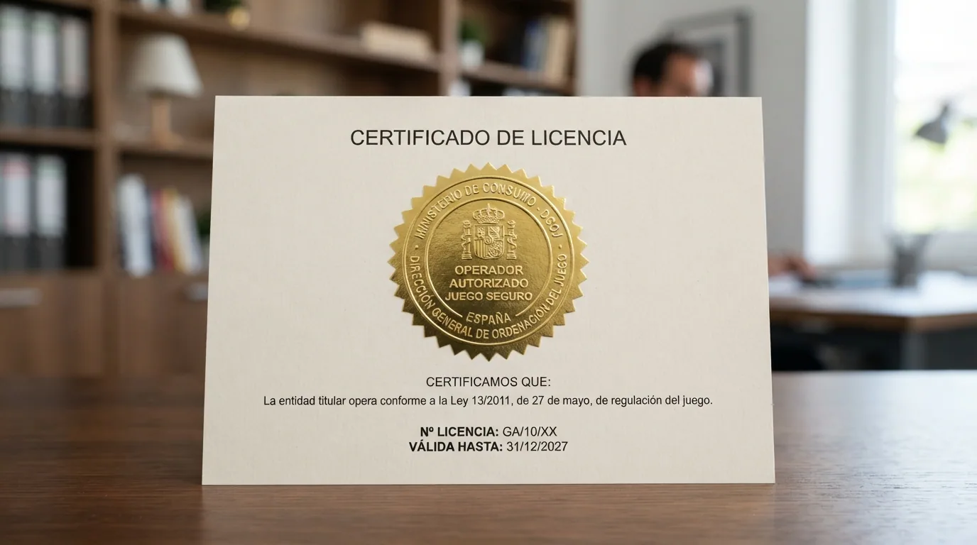 Logotipo de la DGOJ y sello de juego seguro en casino con dominio .es