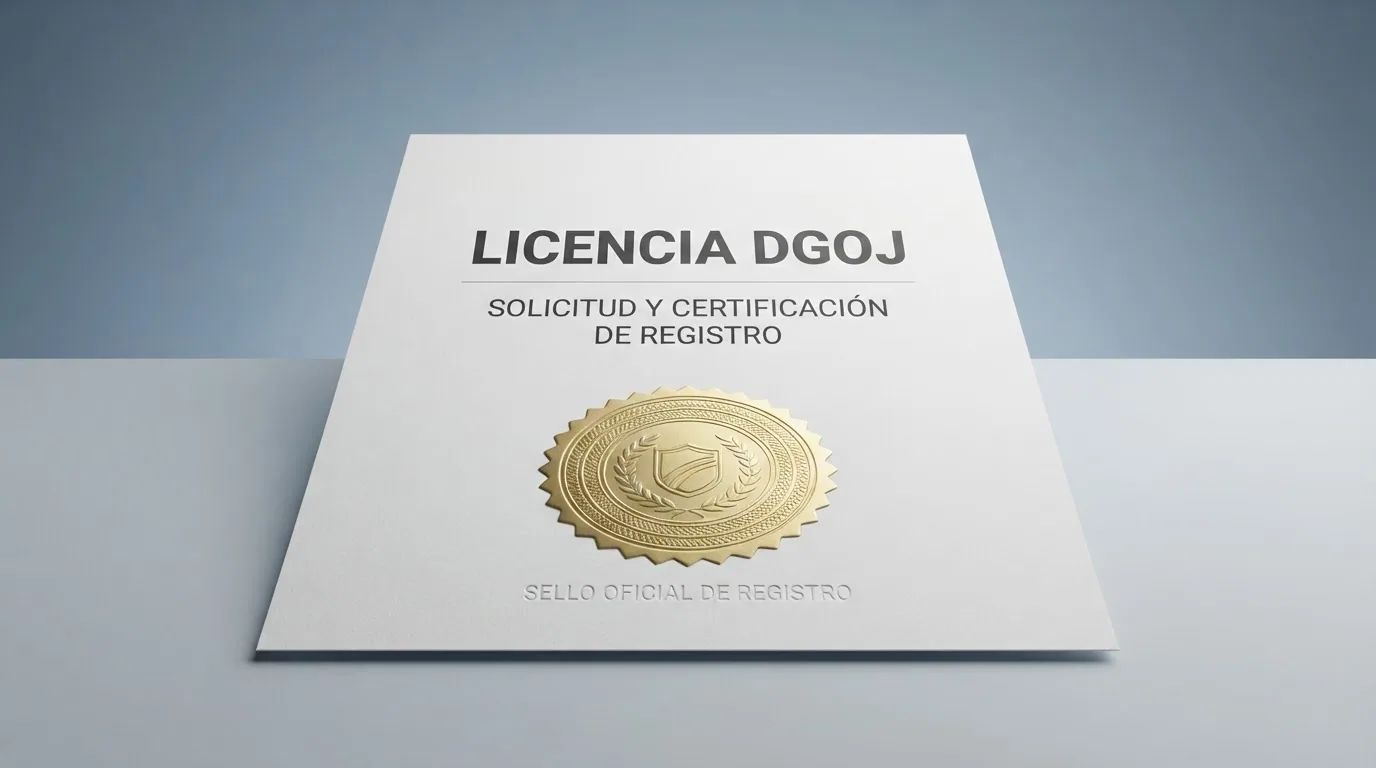 Captura parcial del registro público de operadores de la DGOJ en ordenacionjuego.es o detalle del sello de licencia DGOJ en el pie de un casino con dominio .es