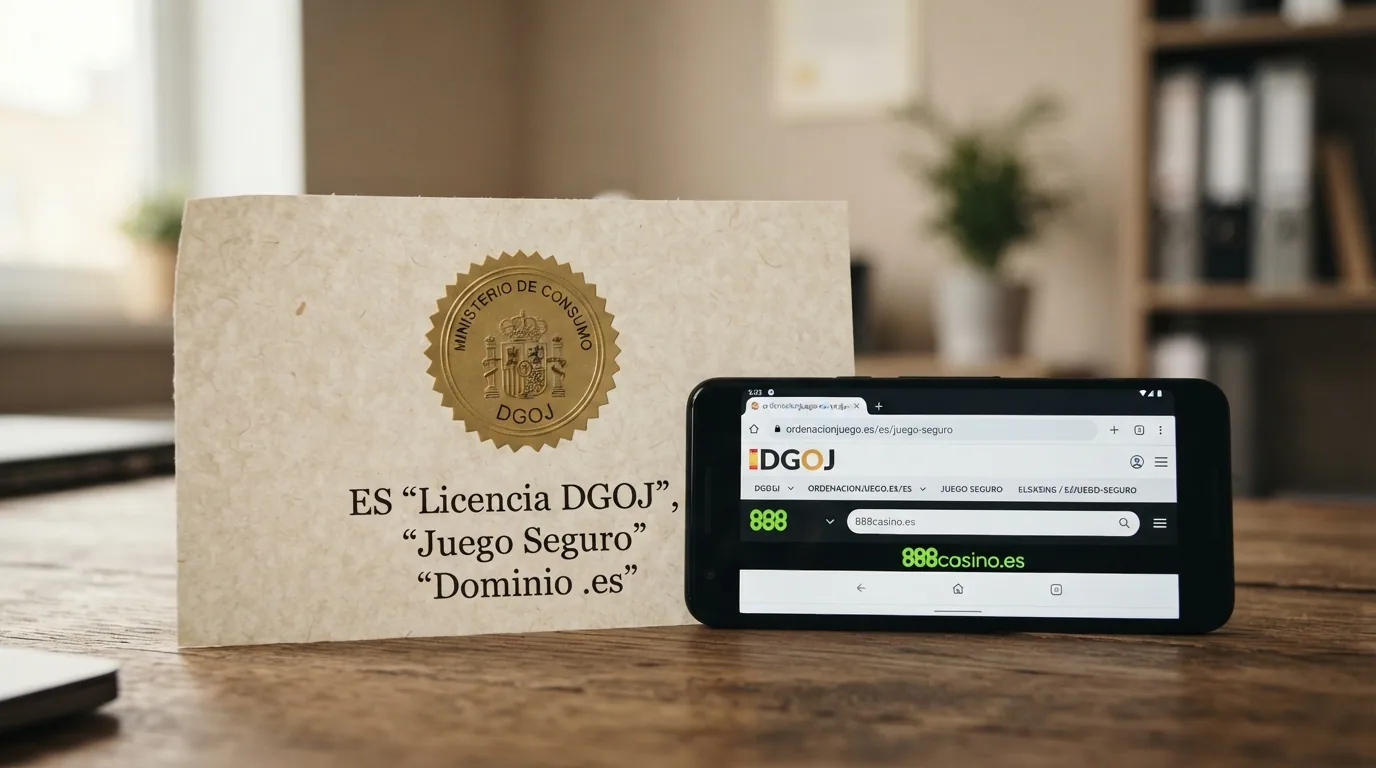 Logotipo de la DGOJ junto al sello de juego seguro y dominio .es