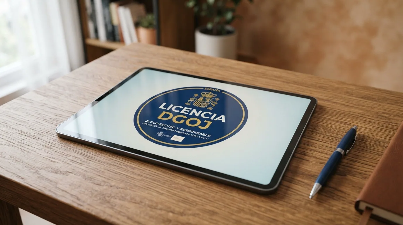 El sello de la DGOJ sobre fondo de casino con dominio .es visible