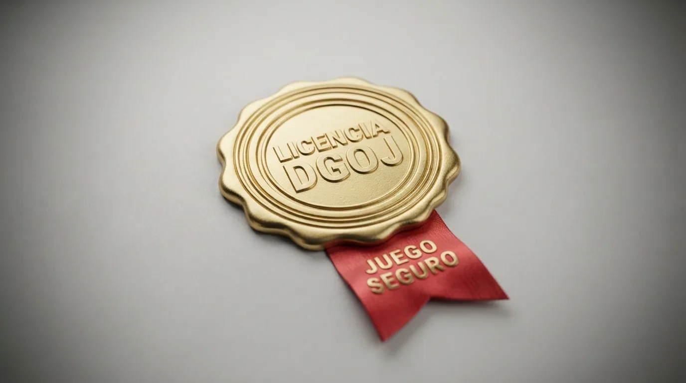 Sello oficial de juego seguro con referencia a la DGOJ sobre fondo institucional