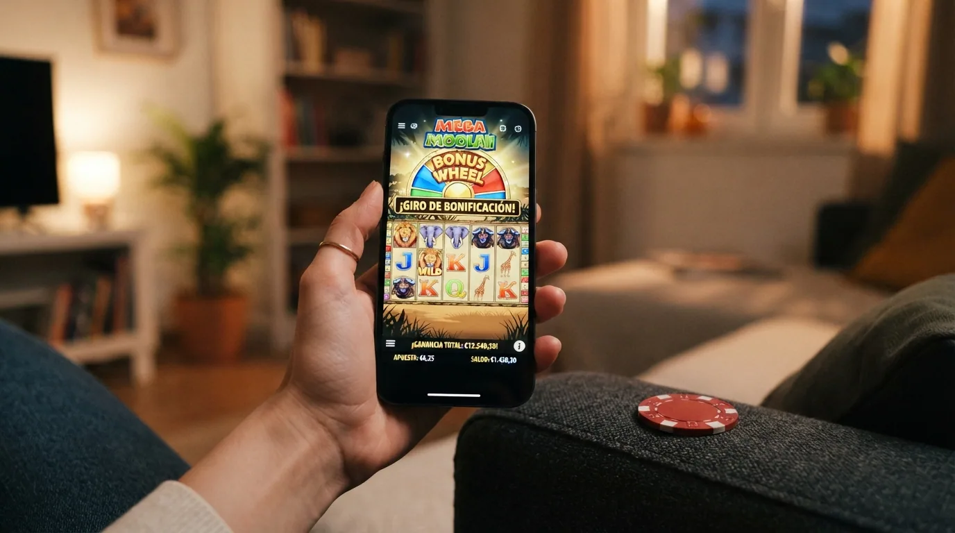 Mega Moolah funcionando en la pantalla de un teléfono móvil