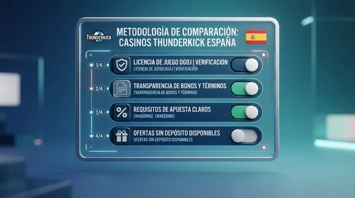 Lista de verificación visual con los criterios de selección de casinos con tragaperras Thunderkick