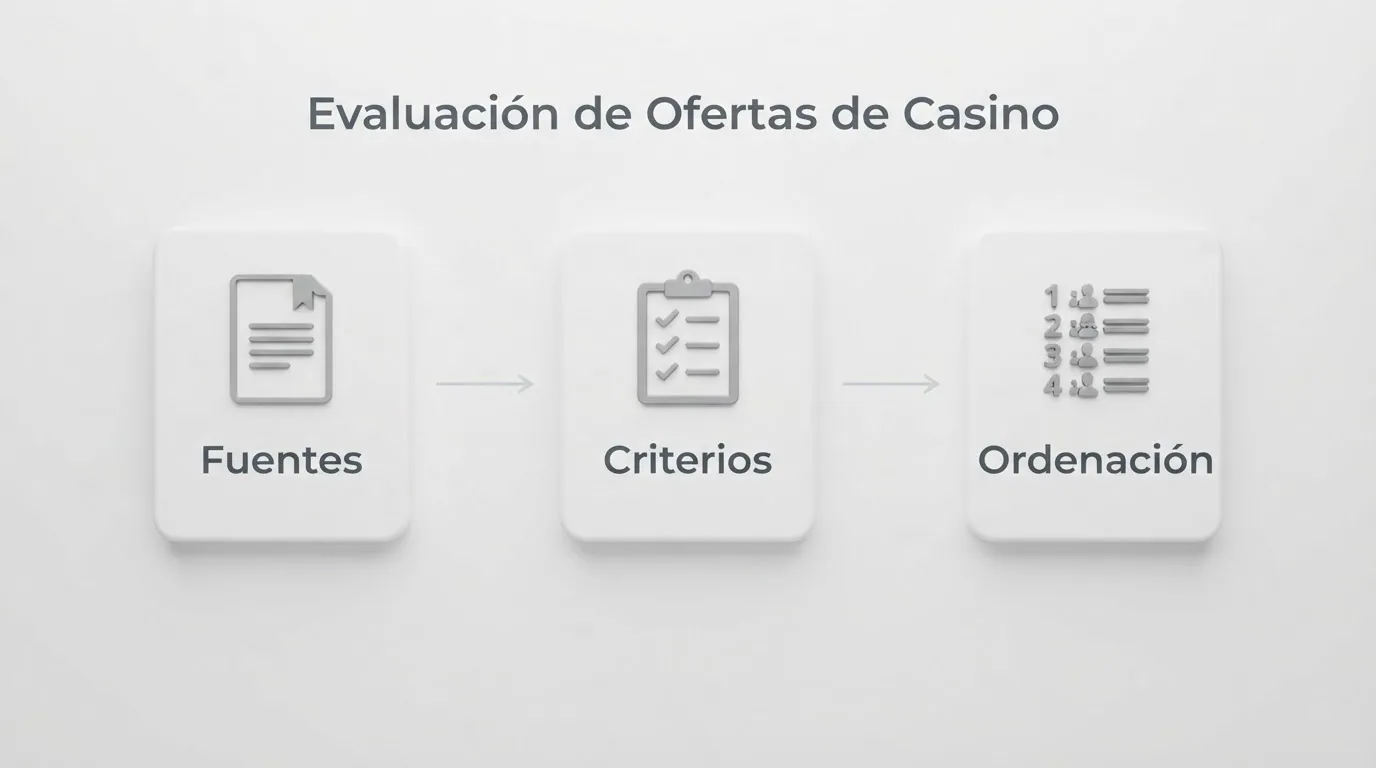 Esquema visual del proceso: fuentes, criterios y ordenación, sin puntuaciones numéricas
