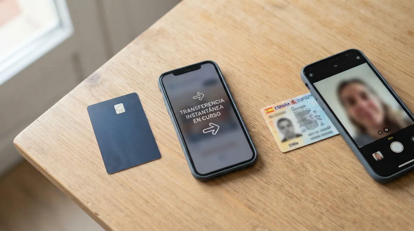 Iconos de pagos documento de identidad y teléfono preparado para una selfie