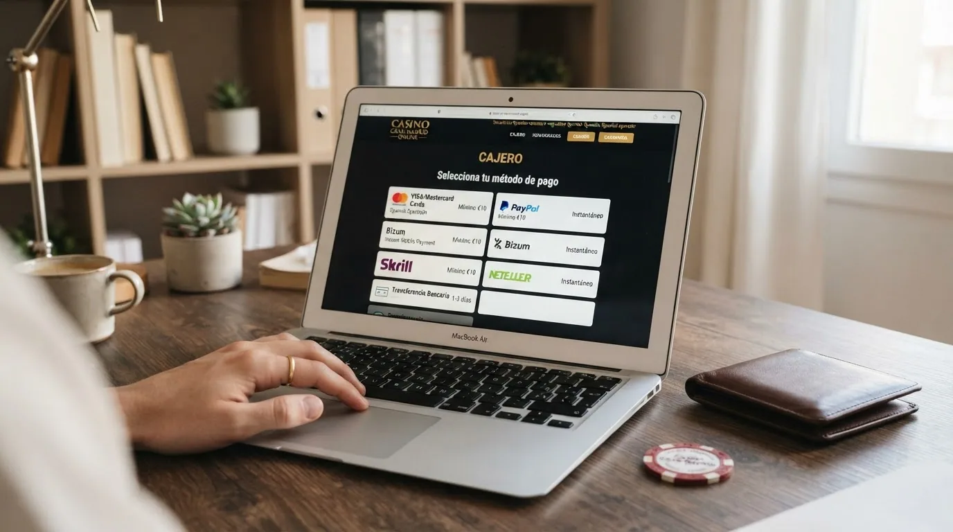 Cajero de Solcasino con las opciones de depósito y retirada visibles en pantalla