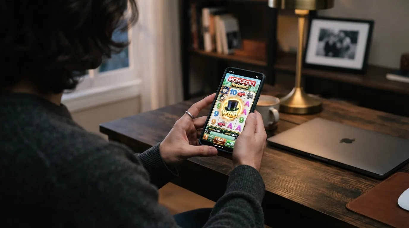 Monopoly Casino funcionando en la pantalla de un teléfono móvil