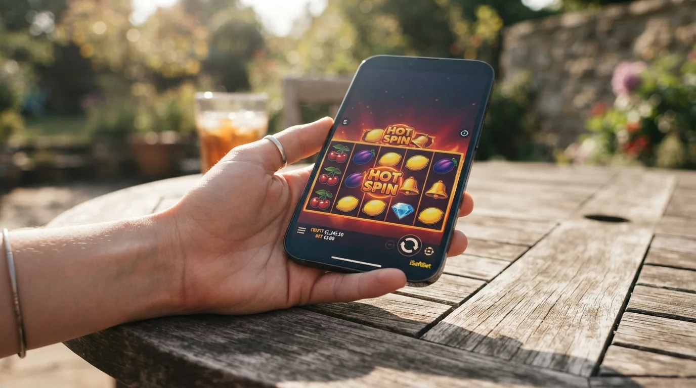 Una tragaperra de iSoftBet ejecutándose en la pantalla de un teléfono móvil