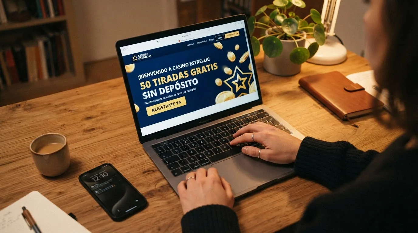 pantalla de registro de un casino online español con el banner de tiradas gratis sin depósito visible
