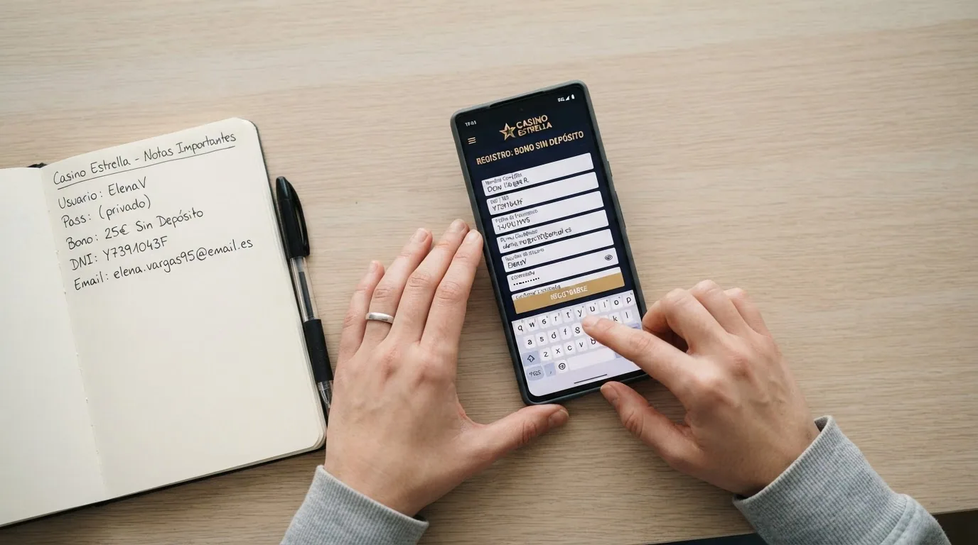 Formulario de registro en un casino online con campos para datos personales y verificación de identidad