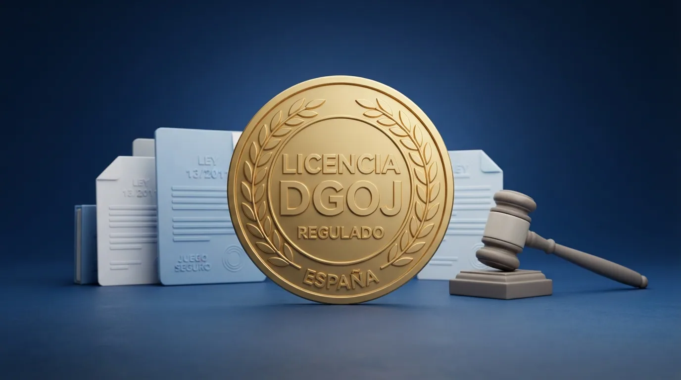 El logotipo de la DGOJ junto a elementos visuales que representen la regulación del juego online en España