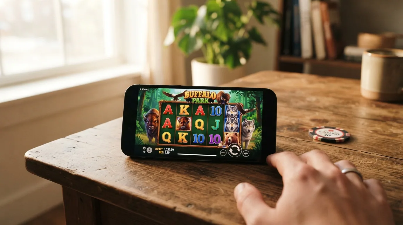 Captura del slot Buffalo Park de R. Franco con RTP del 96,02 % y volatilidad Media-Alta
