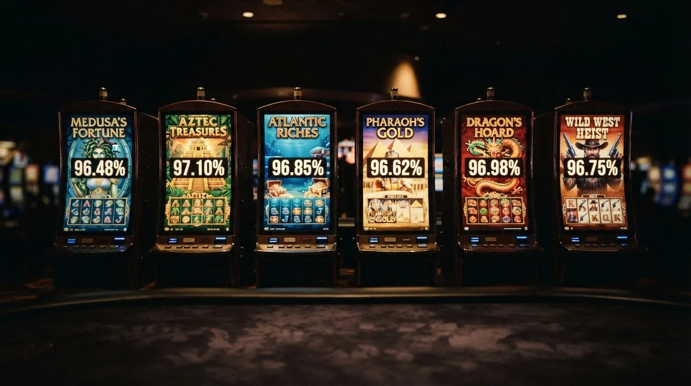 Fichas de las seis slots con mayor RTP ordenadas con su porcentaje visible