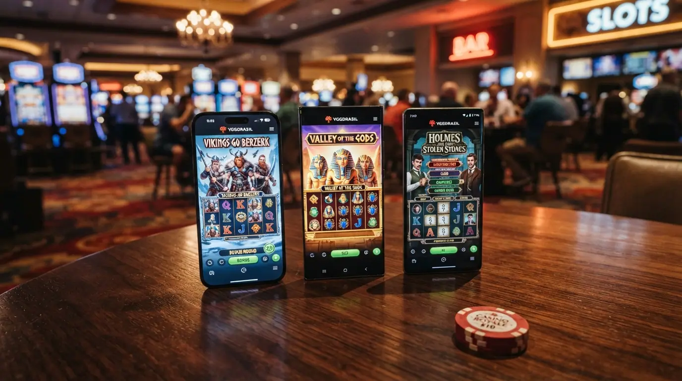 Captura de pantalla de tres slots Yggdrasil distintas mostrando diversidad de temáticas y estilos visuales